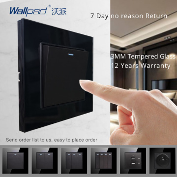 Wallpad Switch and Socket Set Wall Switch Luxury Black Crystal Tempered Glass Panel 86*86mm AC110-250V