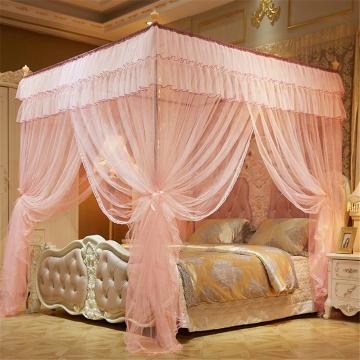 Four-Cornered Mosquito Net Pink Bed Canopy Princess Queen Mosquito Bedding Net Bed Tent Floor-Length Curtain 2mx2mx1.5m