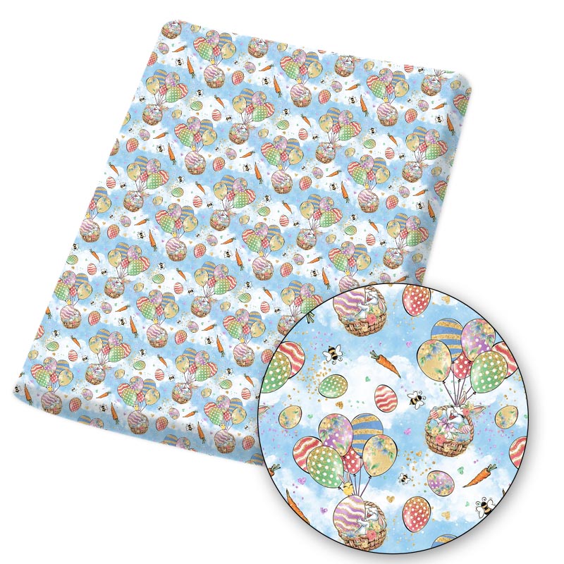 IBOWS Polyester Cotton Fabric Easter Bunny Eggs Chick Printed Fabric for Sewing Home Textile Cloth Bag Material 45*145cm 80g/pc