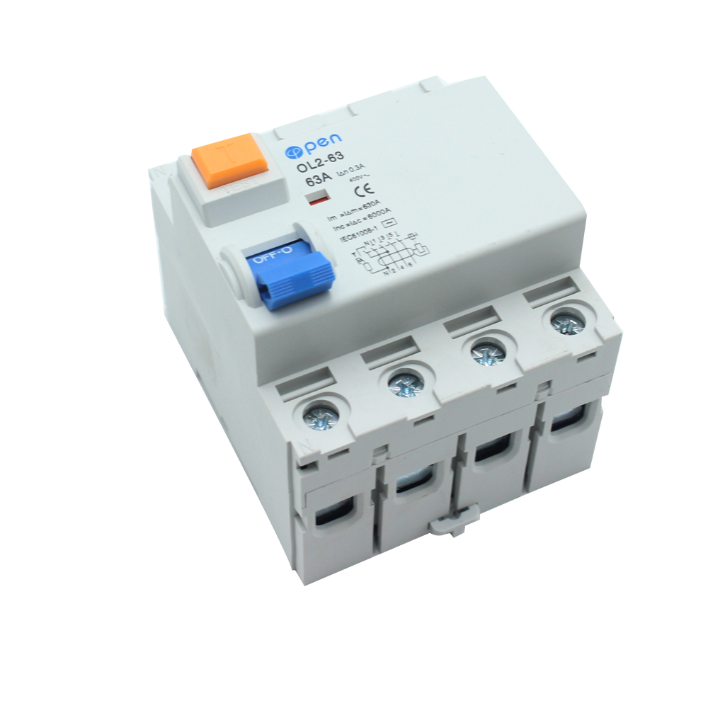 4P 63A/80A 300mA AC Type Residual Current Circuit Breaker RCCB OL2-63 Series for leakage and Short Circuit Protection