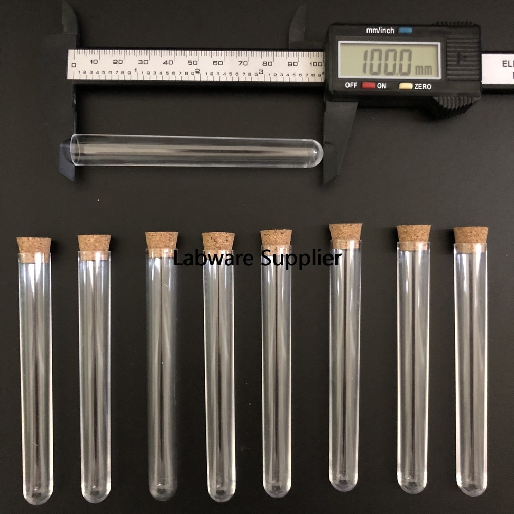 20pcs 12x100mm Clear Plastic test tubes with corks Plastic laboratory test round tube plug lab Transparent plastic tubes vial
