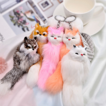 Cute Fluffy Animal Cartoon Fox Keychain Pendant Car Key Ring Holder Bag Purse Ornament Decor Women Jewelry Charm Keychain