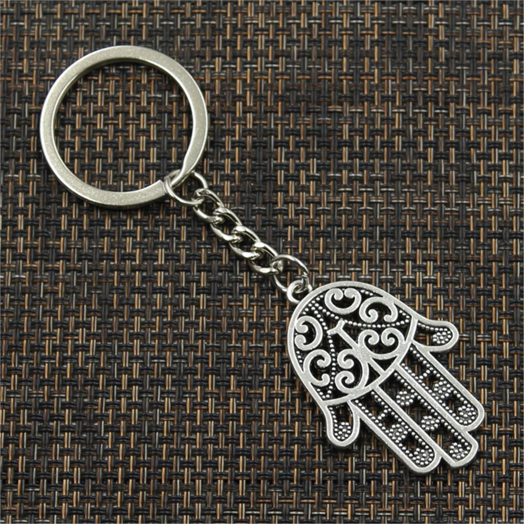 Factory Price Hamsa Palm Fatima Hand Protection Pendant Key Ring Chain Silver Color Men Car Gift Souvenirs Keychain Dropshipping