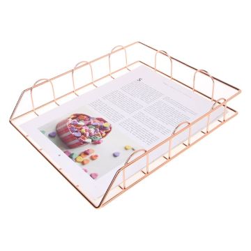 Gold/Rose Gold Folding Wrought Iron Letter Magazine Newspaper Holder Storage Rack File Tray for Office Desk Organizer Supplies