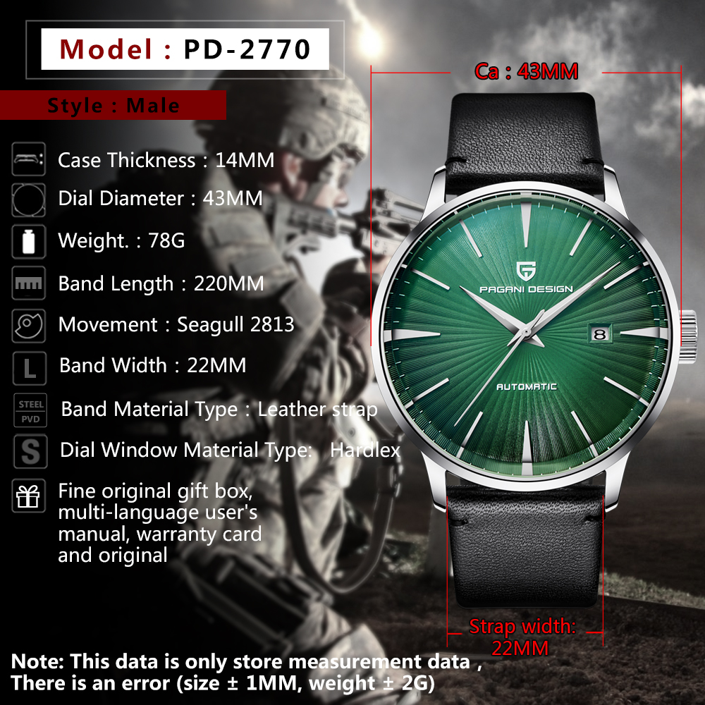 PAGANI DESIGN Luxury Brand New Fashion Mens Watches Waterproof Leather Strap Casual Automatic Mechanical Watch Relogio Masculino