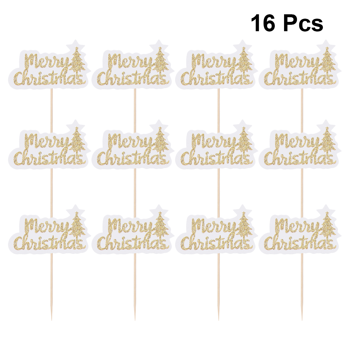 16Pcs Cake Toppers Merry Christmas Cake Picks Fruit Picks Dessert Toppers for Christmas Xmas Party Decoration A30