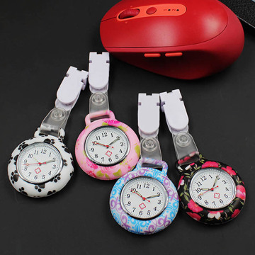 Nurses Watches Doctor Quartz Fob Watch Printing Flowers Silicone Case Band Pocket Watch LL@17
