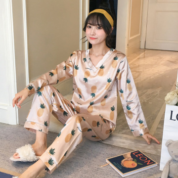 Pajamas women summer thin viscose fiber long-sleeved suit cartoon fashion can be worn outside casual jacket two-piece suit