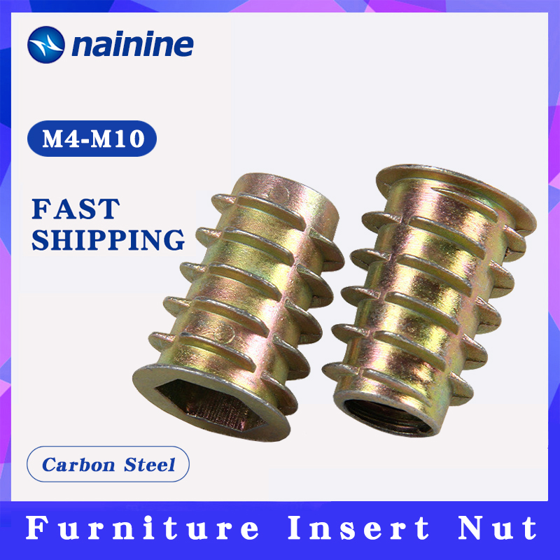 [M4 M5 M6 M8 M10] Zinc Alloy Thread For Wood Insert Nut Flanged Hex Drive Head Furniture Nuts