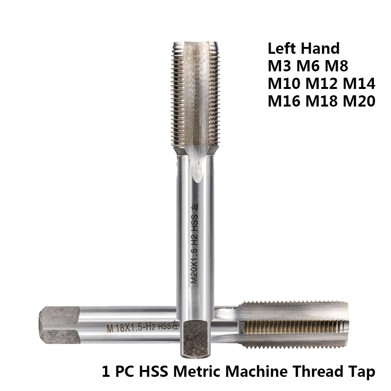 CMCP 1pc Left Hand Metric Thread Tap HSS Screw Tap Drill Bit Machine Straight Shank Plug Tap M3 M6 M8 M10 M12 M14 M16 M18 M20