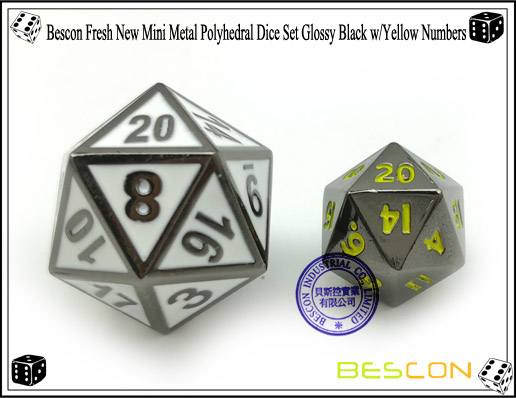 Bescon Fresh New Mini Metal Polyhedral Dice Set Glossy Black with Yellow Numbers-2