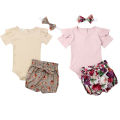 2019 Baby Summer Clothing Newborn Infant Baby Girl Boys Clothes Sets Solid Ribbed Romper+Floral PP Shorts+Headband 3Pcs Outfit