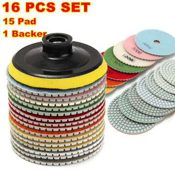 16pcs Diamond Polishing Pads Kit 4 inch 100mm Wet/Dry for Granite Stone Concrete Marble Polishing Use Grinding Discs Set