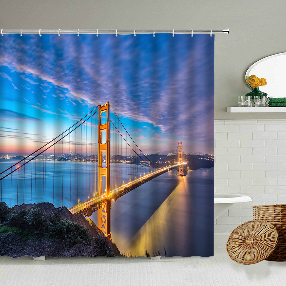 City view Shower Curtain American City San Francisco Bridge Golden Gate Travel Destination Bathroom Waterproof Screen With Hook