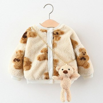 2020 Warm Winter Girls Boys Coat Outwear Fleece Cartoon Bear Jackets Kids Children Baby Infants Long Sleeve Coats Casacos WT1140