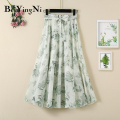 Beiyingni Casual Korean Boho Skirt Beach Chiffon Summer Sashes High Waist Long Maxi Bohemian Skirt Woman Floral Print Pleated