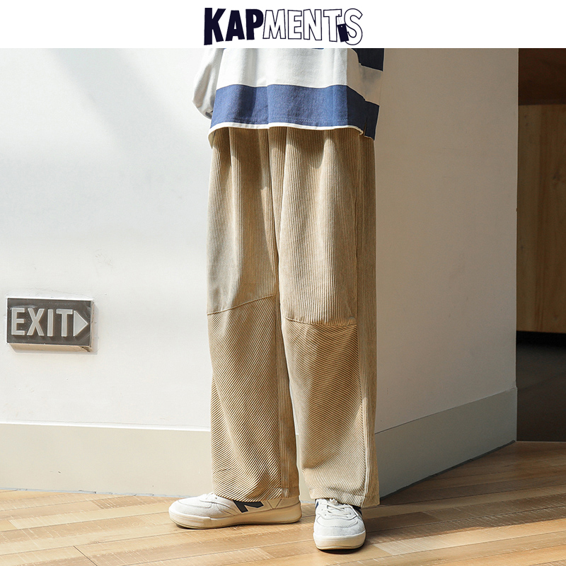 KAPMENTS Men Corduroy Harajuku Wide Leg Pants 2020 Overalls Mens Japanese Streetwear Sweatpants Male Korean Casual Joggers Pants