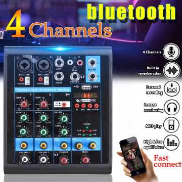 4 Channels Audio Mixer Karaoke Players USB bluetooth MP3 Live Studio DJ Sound Mixing Console Karaoke Computer 48V Power For KTV