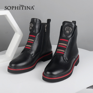 SOPHITINA Wool Fur Ankle Boots High Quality Genuine Leather Comfortable Square Heel Shoes Keep Warm Round Toe Winter Boots SC526