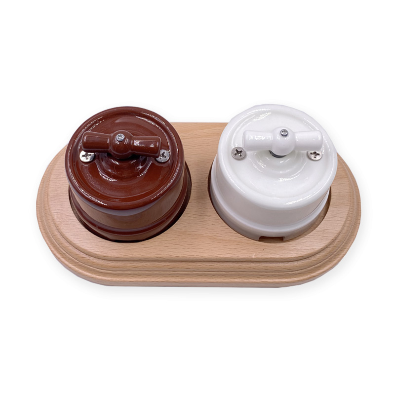 Home Improvement Retro Ceramic Rotary Switch Wall Lamp Knob Ceramic Switch 1-3 Gang Light Color Wooden Base
