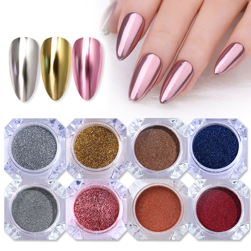 Mirror Nail Powder Colorful Gold Champagne Silver Purple Pink Metal Effect Nail Glitter Dust