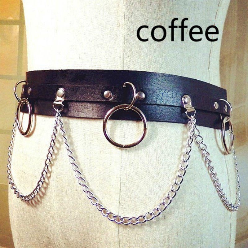 Women Faux Leather Belt With Metal Chain Punk Belts Street Dance Party Waist Ornament LL@17