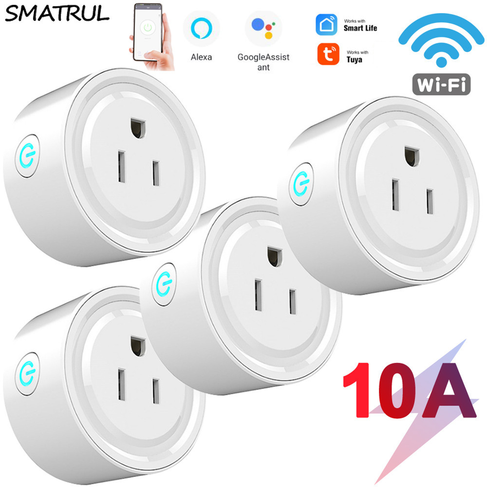 SMATRUL Tuya WiFi Smart Plug US Adaptor Wireless Remote Voice Control Power Monitor Outlet Timer Socket for Alexa Google Home