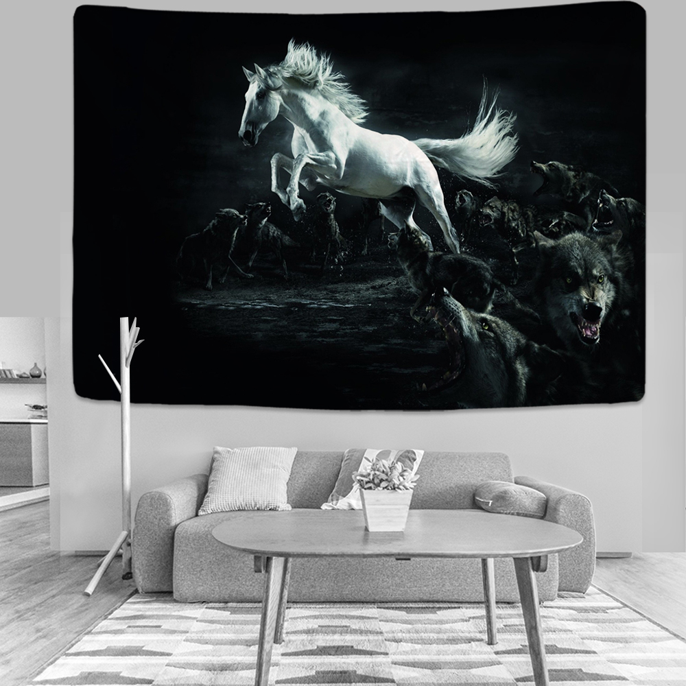 White Horse Tapestry Unicorn Tapestry Home Decoration Sofa Carpet Forest Scenery Living Room Wall Hanging
