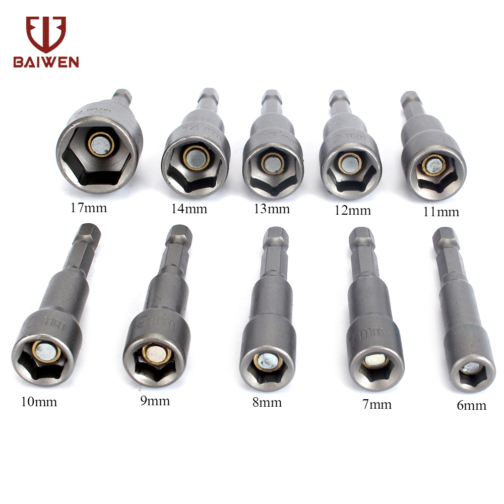 5Pcs 6-17mm Hex Socket Sleeve 1/4" Nozzles Drill Bits For Electric Screwdriver Strong Magnetic Nut