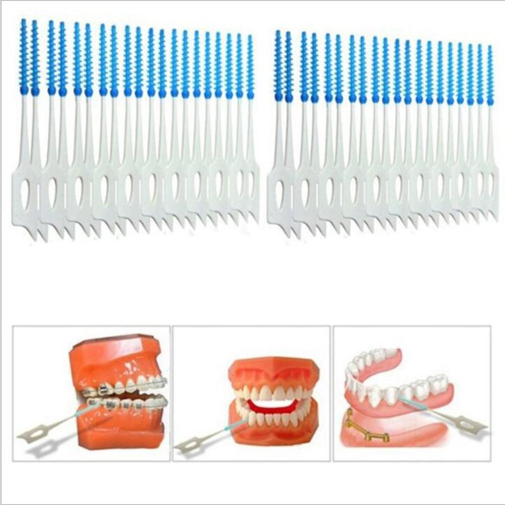 40 Transparent Boxes Interdental Brush Elastic Massage Soft Rubber Toothpick Dual Use Oral Care Cleaning