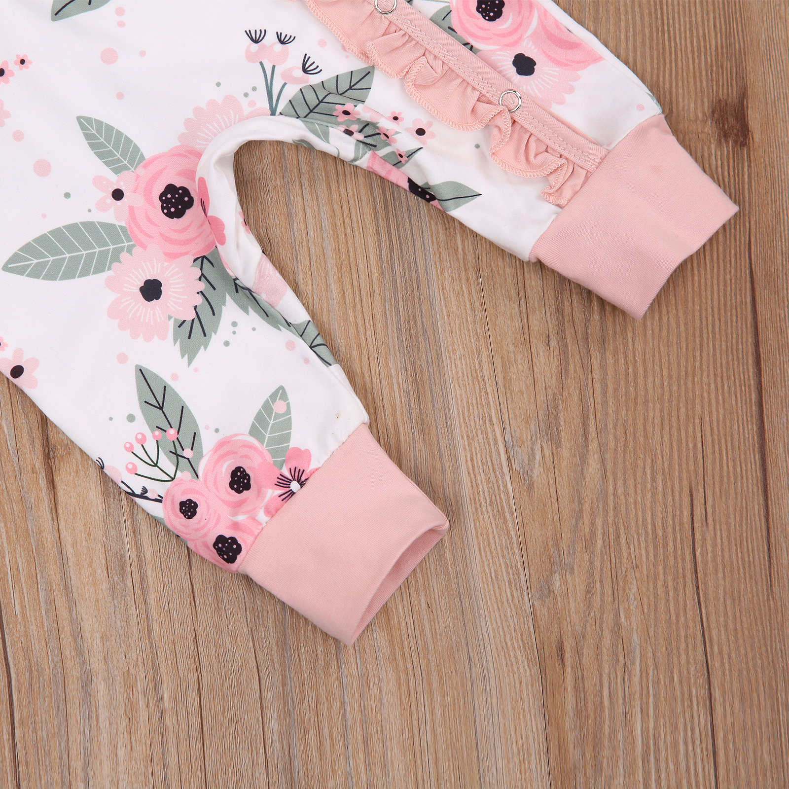FOCUSNORM 0-18M Autumn Baby Girls Boys Rompers Headband 2pcs Flowers Print Ruffles Long Sleeve Single Breasted Jumpsuits