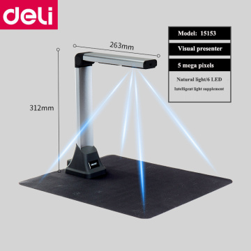 Deli 15153# 5 mega pixels A4 visual presenter high definition OCR office documents Automatic Focusing fast visual presenter