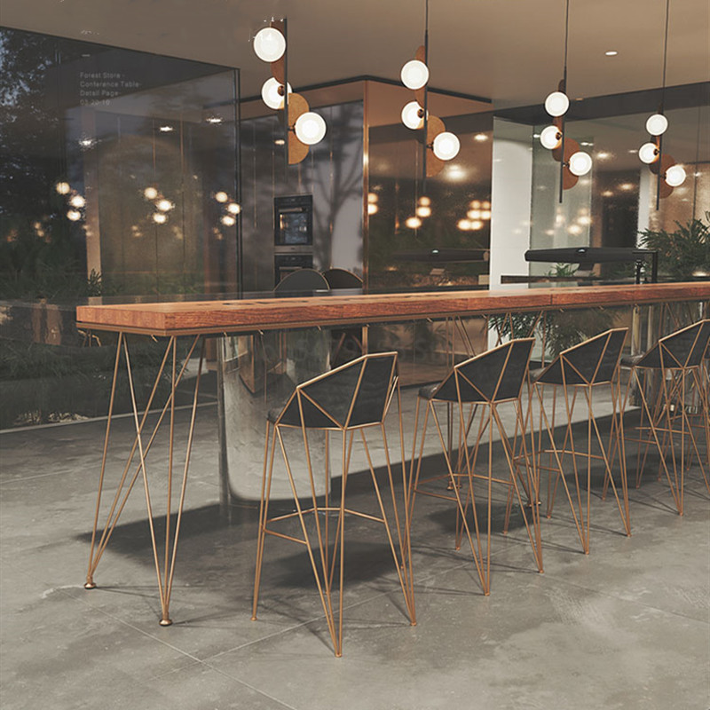 Nordic Light Luxury Golden Bar Table Net Red Iron Art Home Milk Tea Bar Marble Dining Chair High Foot Stools