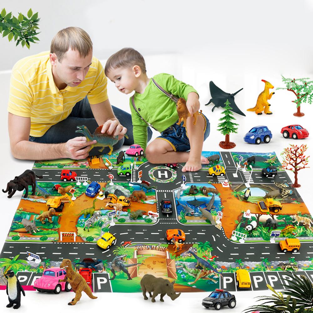 Non-Woven Fabric Baby Crawling Play Mat Dinosaur Traffic Road Kids Climbing Pad Suitable for Living Room Indoor Outdoor