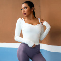 Mermaid Curve Long Sleeved Women T-shirt Gym Running Irregular neckline Waist Length Tight Slim Sports Yoga T-shirts Top