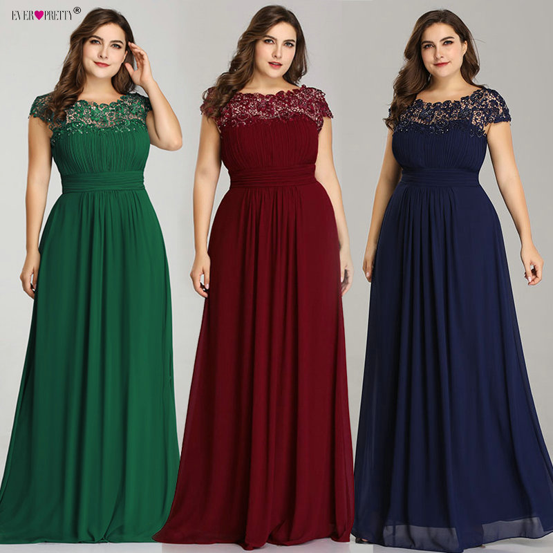 Ever Pretty Plus Size Evening Dresses 2020 New Arrival Elegant A Line Chiffon Open Back Long Lace Formal Party Gowns EP09993