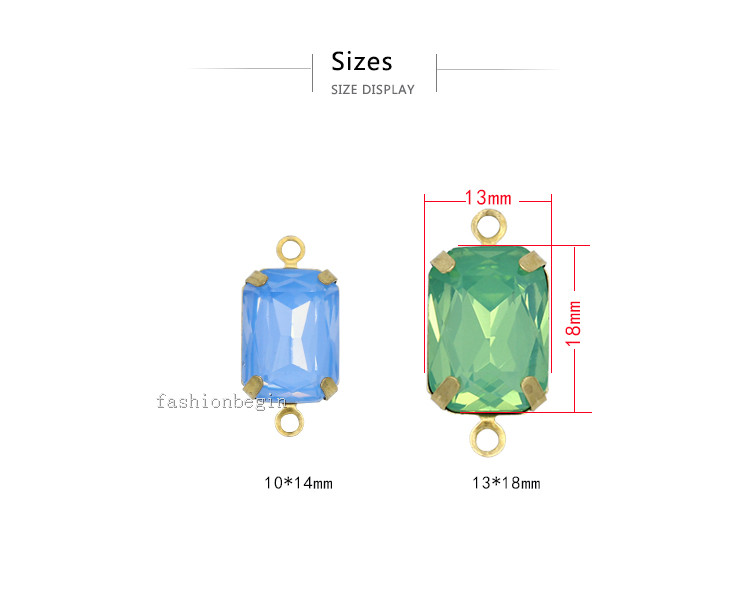12p 10x14 13x18mm Rectangle Opal Color Crystal Rhinestone Faceted Framed Glass Pendant Connector Necklace Earring Diamond