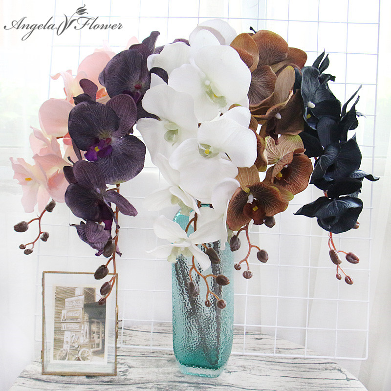 8 Heads Big Orchid Artificial Flower Branch Phalaenopsis Butterfly Black Burgundy Colorful Wedding Home Decor Potted Wholesalers