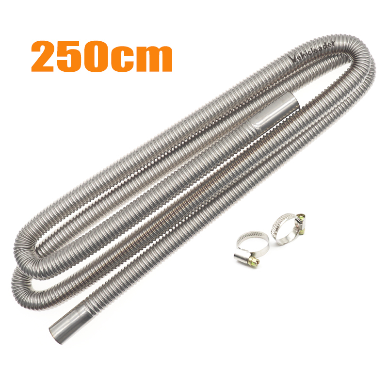 60-300cm Car Auto Air Parking Heater Exhaust Pipe w/ 2 Clamps Fuel Tank Exhaust Pipe Hose Tube Stainless Steel For Diesel Heater