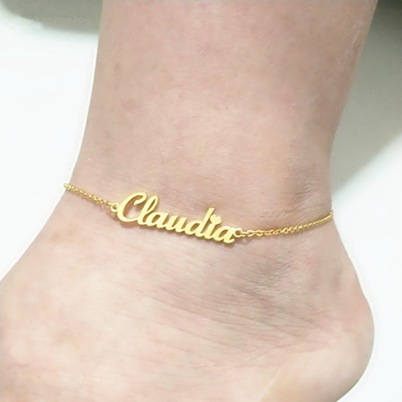 Gold Silver Rose Gold Color Customized Nameplate Personalized Custom Name Anklet Bracelet for Women Men Boy Kids Girl Cheville