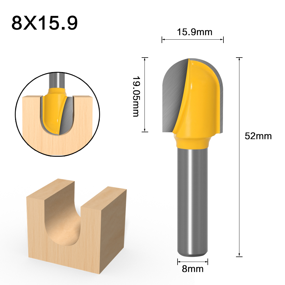 1PC8mm Shank CNC carbide end mill tool Long Blade Round Nose Bit Core Box Router Bit - Long Reach