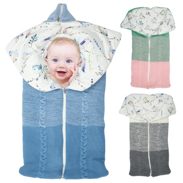 Winter Baby Sleeping Bags Envelope Newborn Baby Stroller Pad Sleepsacks Hooded Sleep Bag Outdoor Swaddle Wrap Knitted Blanket