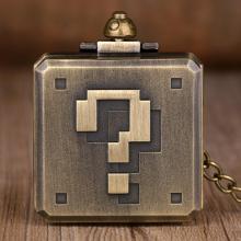 New Bronze Square Big Question Mark Design Pocket Watch Chain Game Box Shape Fob Quartz Pocket Watches For Mens Boys Gifts