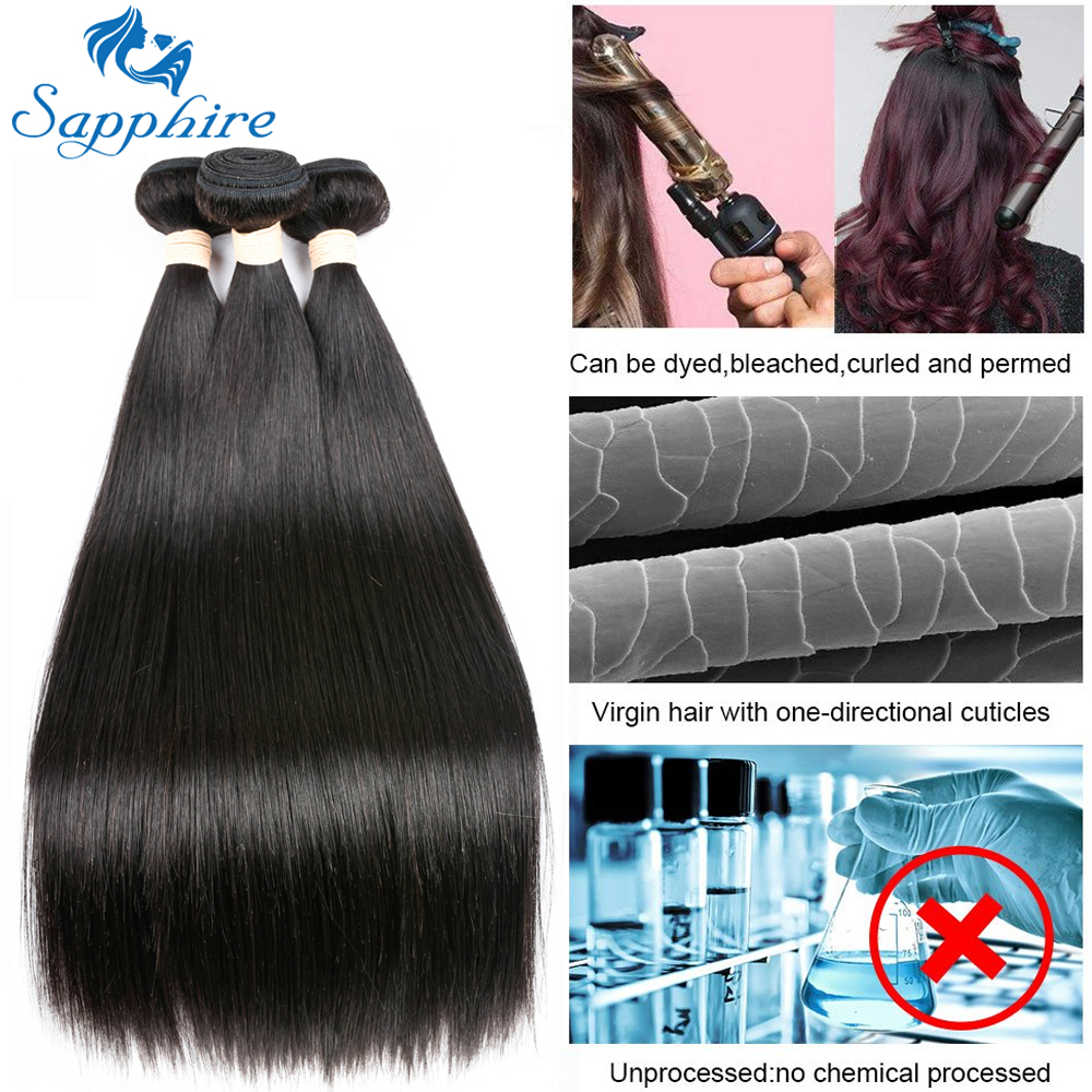 Sapphire Bone Straight Bundles With Closure Brazilian Hair Weave Bundles With Closure Human Hair Bundles With Closure Remy Hair