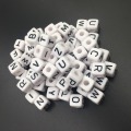 Single Letter P Beads Black Initial Printed White Cube Acrylic Alphabet Jewelry Pearl 100PCS 10*10MM Lucite Plastic Square Beads