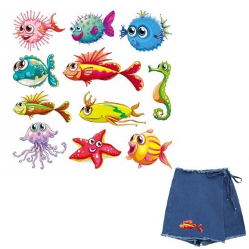 Cute Ocean Animal Fish Iron On Patches For DIY Heat Transfer Clothes T-Shirt Thermal Stickers Decoration Printing
