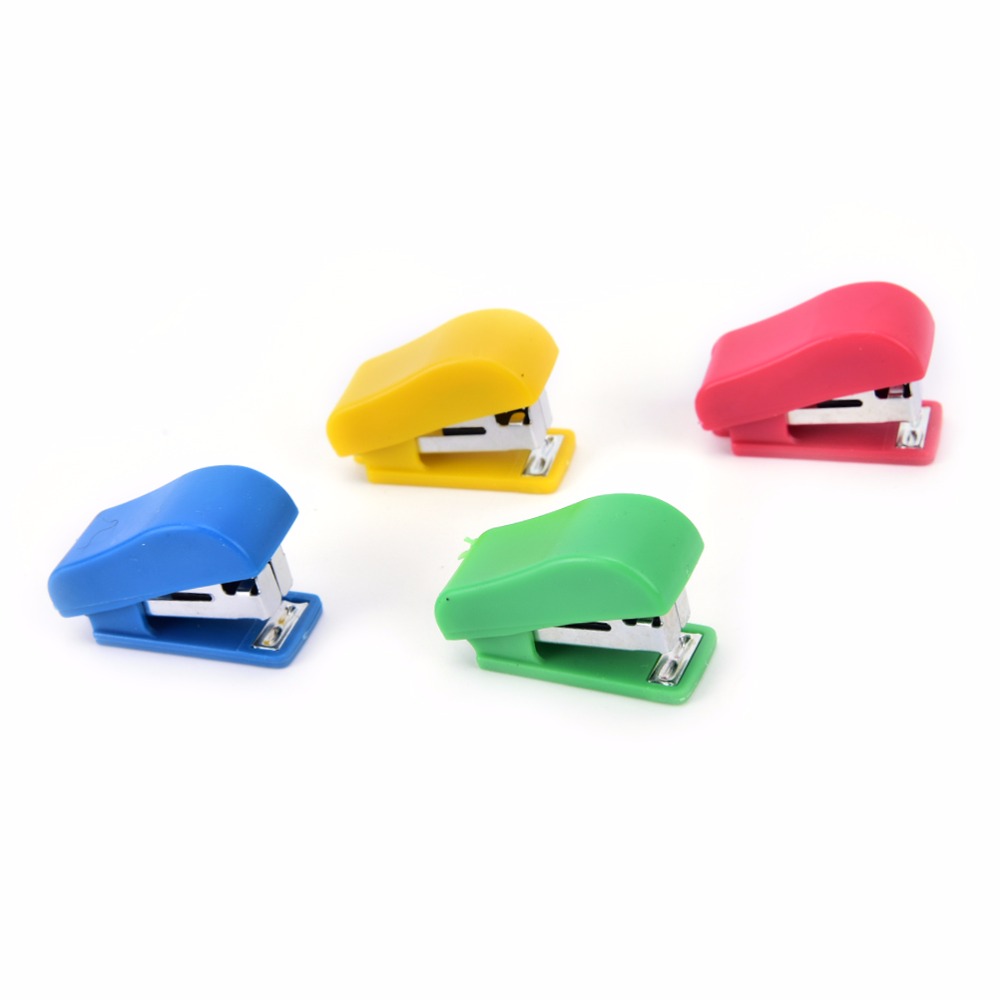 Mini Stapler Candy Solid Color Plastic Fastener Paper Stapler Manual Stapler No. 10 Staples Set Random Color