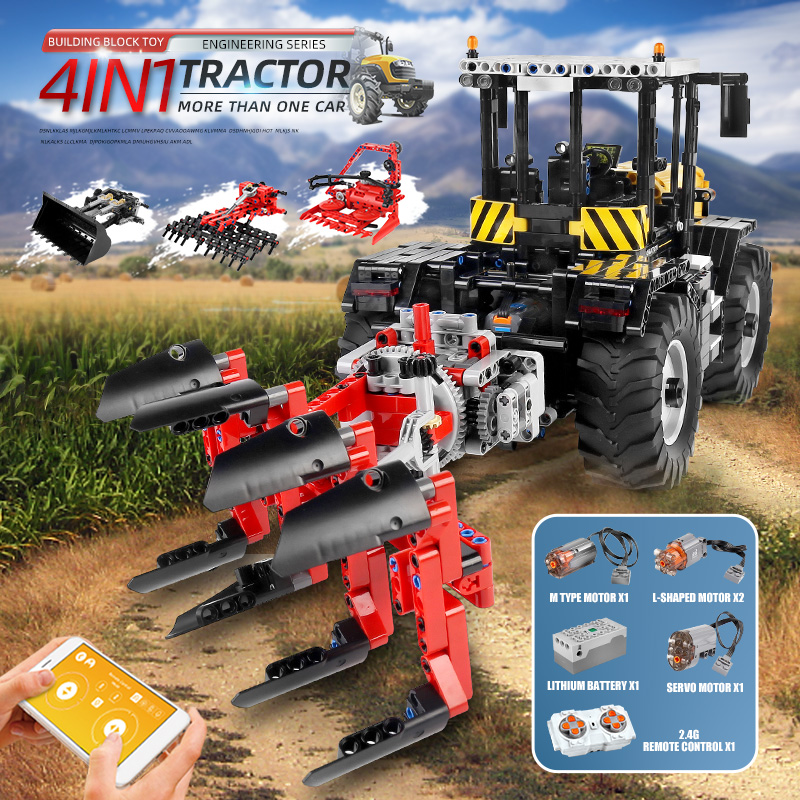 MouldKing 4 In 1 Technical Motorized Grassland Harrow Tractor Farming Agriculture Cultivator Loader Truck Building Blocks Toys