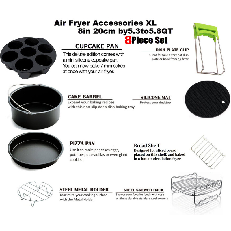 Kbxstart Air Fryer Accessories 8 Inch 8 Pieces Philps Friteuse For 5.2QT-5.8QT Electric Deep Fryer Parts Kitchen Cooking Tools