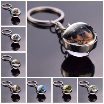 German Shepherd Dog Angel Key Ring Pet Dog Jewelry Charm Double Sided Glass Ball Keychain Animal Dog Cute Fashion Accessories